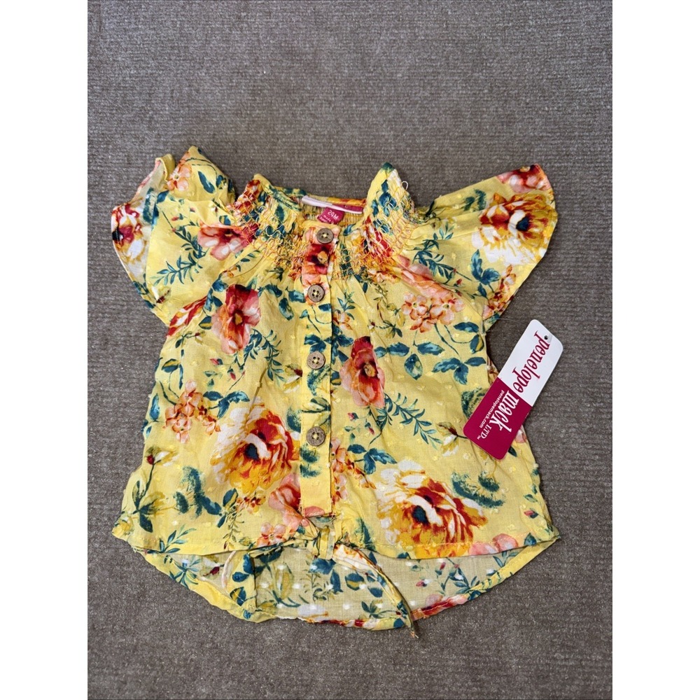 Penelope Mack yellow floral ruffled baby top Size 24 Months